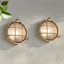 Possini Euro Design Possini Euro Anjali 10"H Brass Bulkhead Outdoor Wall Light Set Of 2