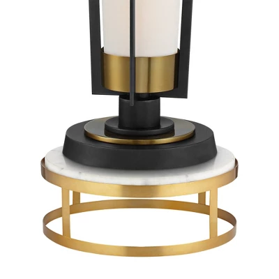 Possini Euro Design Vista Mid Century Modern Torchiere Floor Lamp With Riser 73 1/2" Tall Brass Gunmetal Gray Off White Linen Shade For Living Room 2 Possini Euro Design Vista Mid Century Modern Torchiere Floor Lamp With Riser 73 1/2" Tall Brass Gunmetal Gray Off White Linen Shade For Living Room - Image 2