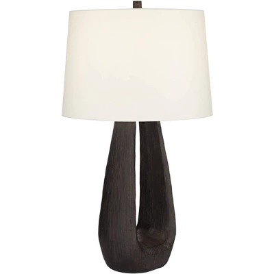 Possini Euro Design Woodwork 30" Tall Open Base Large Mid Century Modern End Table Lamp Black Finish Finish Single White Shade Living Room Bedroom 8 Possini Euro Design Woodwork 30" Tall Open Base Large Mid Century Modern End Table Lamp Black Finish Finish Single White Shade Living Room Bedroom - Image 8