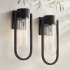 Possini Euro Design Villa Lane 18 1/2" High Modern Outdoor Wall Light Fixture Mount Porch House Exterior Set Of 2 Weatherproof Black Clear Glass Shade