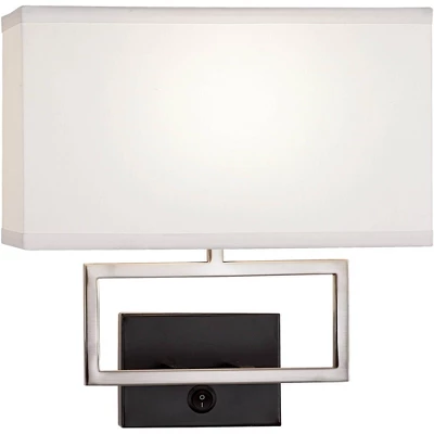 Possini Euro Design Trixie Modern Wall Lamps Set Of 2 Brushed Nickel Plug-in 12" Light Fixture Rectangular Fabric Shade For Bedroom Living Room Home 4 Possini Euro Design Trixie Modern Wall Lamps Set Of 2 Brushed Nickel Plug-in 12" Light Fixture Rectangular Fabric Shade For Bedroom Living Room Home - Image 4