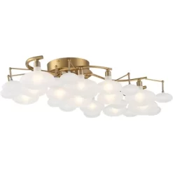 Possini Euro Design Lilypad Modern Ceiling Light Semi Flush Mount Fixture 30 1/4" Wide Warm Brass 12-Light Frosted Glass Shade For Bedroom Living Room -Possini Euro Design Sales GUEST bc64b39a 2843 4a68 b9d6 625259c5adb7