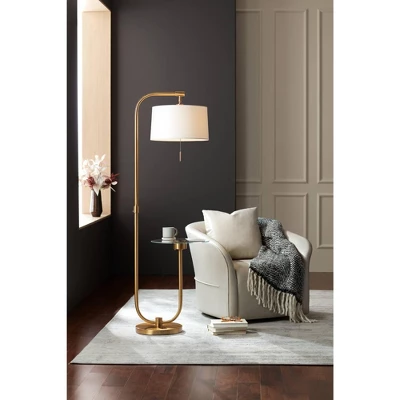 Possini Euro Design Volta Modern Floor Lamps With Tray Tables 66" Tall Set Of 2 Brass USB Charging Port White Drum Shade For Living Room Bedroom House 8 Possini Euro Design Volta Modern Floor Lamps With Tray Tables 66" Tall Set Of 2 Brass USB Charging Port White Drum Shade For Living Room Bedroom House - Image 8