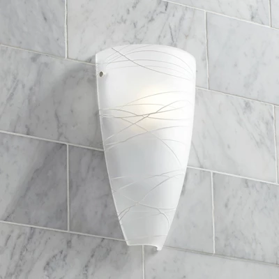 Possini Euro Design Isola Modern Wall Light Sconce White Stripes Frosted Art Glass 7 1/4" Fixture For Bedroom Bathroom Vanity Reading Living Room Home 1 Possini Euro Design Isola Modern Wall Light Sconce White Stripes Frosted Art Glass 7 1/4" Fixture For Bedroom Bathroom Vanity Reading Living Room Home