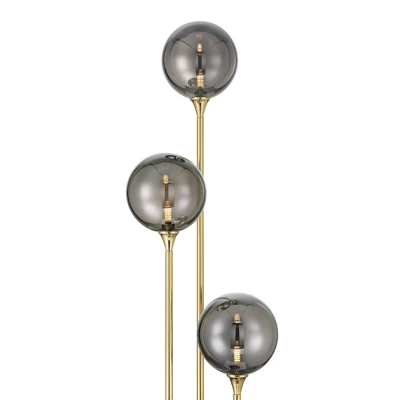 Possini Euro Design Arielle Mid Century Modern 67" Tall Standing Floor Lamp Tree 3-Light LED Foot Switch Gold Metal Brass Bubble Glass Gray Shade 8 Possini Euro Design Arielle Mid Century Modern 67" Tall Standing Floor Lamp Tree 3-Light LED Foot Switch Gold Metal Brass Bubble Glass Gray Shade - Image 8
