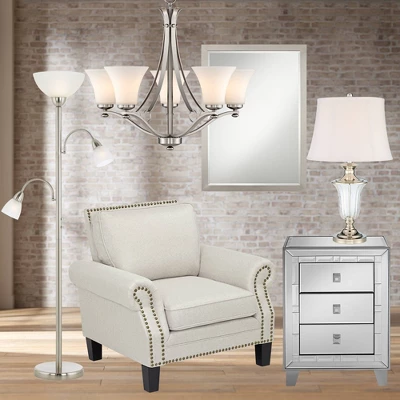 Possini Euro Design Alexei Modern Torchiere Floor Lamp With Side Lights 72" Tall Brushed Nickel White Crackle Glass For Living Room Reading Bedroom 8 Possini Euro Design Alexei Modern Torchiere Floor Lamp With Side Lights 72" Tall Brushed Nickel White Crackle Glass For Living Room Reading Bedroom - Image 8