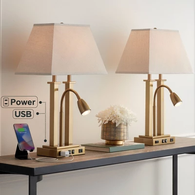 Possini Euro Design Possini Euro Deacon Brass Gooseneck Lamps With USB Port And Outlet Set Of 2 1 Possini Euro Design Possini Euro Deacon Brass Gooseneck Lamps With USB Port And Outlet Set Of 2