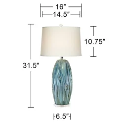 Possini Euro Design Eneya Modern Coastal Table Lamp 31" Tall Ceramic Blue Green Swirl Glaze Neutral Oval Shade For Bedroom Living Room Nightstand Home -Possini Euro Design Sales GUEST bf95749d ec43 4234 bdd1 61befe041895