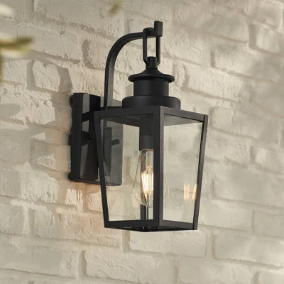 Possini Euro Design Ackerly 14" High Farmhouse Rustic Lantern Outdoor Wall Light Fixture Mount Porch House Edison Bulb Textured Black Finish Metal 1 Possini Euro Design Ackerly 14" High Farmhouse Rustic Lantern Outdoor Wall Light Fixture Mount Porch House Edison Bulb Textured Black Finish Metal