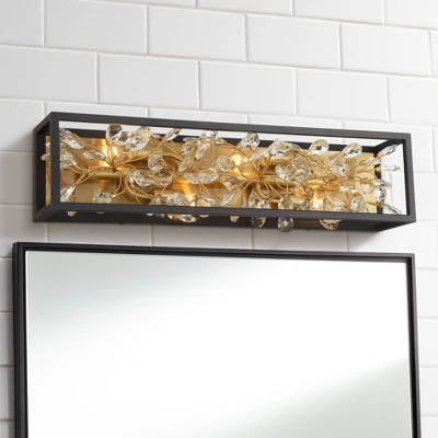 Possini Euro Design Modern Wall Lights Set Of 2 Black Gold Plated Hardwired 6" 4-Light Fixture Clear Crystal Flower Vine For Bedroom Bathroom Vanity 6 Possini Euro Design Modern Wall Lights Set Of 2 Black Gold Plated Hardwired 6" 4-Light Fixture Clear Crystal Flower Vine For Bedroom Bathroom Vanity - Image 6