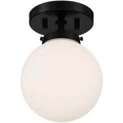 Possini Euro Design Jilly Modern Ceiling Light Semi Flush Mount Fixture 6 3/4" Wide Black White Glass Globe Shade For Bedroom Kitchen Living Room Home -Possini Euro Design Sales GUEST c0bed869 7e23 43ad b736 ca5788add583