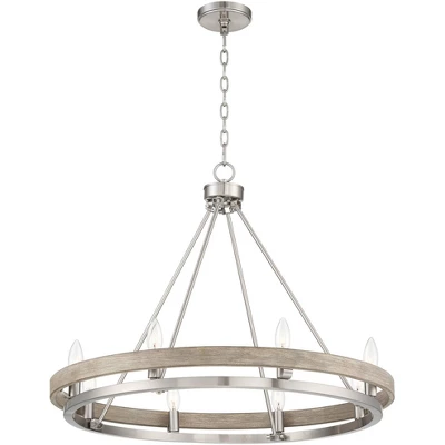 Possini Euro Design Brushed Nickel Graywood Wagon Wheel Chandelier 29 1/4" Wide Farmhouse Rustic 8-Light Fixture Dining Room Kitchen Island Entryway 6 Possini Euro Design Brushed Nickel Graywood Wagon Wheel Chandelier 29 1/4" Wide Farmhouse Rustic 8-Light Fixture Dining Room Kitchen Island Entryway - Image 6