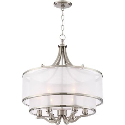 Possini Euro Design Nor Brushed Nickel Pendant Chandelier 23" Wide Modern Double White Organza Shade 6-Light Fixture For Dining Room Kitchen Island 6 Possini Euro Design Nor Brushed Nickel Pendant Chandelier 23" Wide Modern Double White Organza Shade 6-Light Fixture For Dining Room Kitchen Island - Image 6
