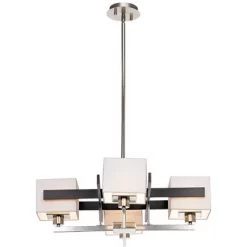 Possini Euro Design Brushed Nickel Pendant Chandelier 28" Wide Modern Dark Mocha Wood Finish Off White Fabric 4-Light Fixture Dining Room -Possini Euro Design Sales GUEST c24ab880 7c7c 4376 a21b ccc68de582f2