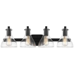 Possini Euro Design Sorren Modern Wall Light Matte Black Hardwire 28" 4-Light Fixture Clear Glass Shade For Bedroom Bathroom Vanity Reading Hallway -Possini Euro Design Sales GUEST c2eaa9e2 a5d1 4ae7 97fe ba3e57294691
