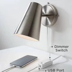 Possini Euro Design Modern Wall Lamps Set Of 2 With USB Port Black Plug-In 8" Light Fixture White Fabric Shade For Bedroom Bedside House -Possini Euro Design Sales GUEST c30ae739 d5d3 47a4 aa46 5bb5d742636b 1