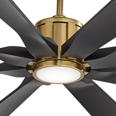 60" Possini Euro Design Defender Modern Indoor Outdoor Ceiling Fan With Dimmable LED Light Remote Soft Brass Matte Black Damp Rated For Patio Exterior 2 60" Possini Euro Design Defender Modern Indoor Outdoor Ceiling Fan With Dimmable LED Light Remote Soft Brass Matte Black Damp Rated For Patio Exterior - Image 2