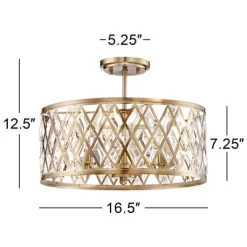 Possini Euro Design Tanz Modern Ceiling Light Semi Flush Mount Fixture 16 1/2" Wide Satin Brass 3-Light Clear Glass Crystal For Bedroom Kitchen House -Possini Euro Design Sales GUEST c43a1805 adc9 4385 a1b9 30762f770ec5