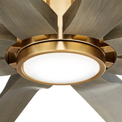 60" Possini Euro Design Defender Modern Indoor Outdoor Ceiling Fan With Dimmable LED Light Remote Control Soft Brass Oak Damp Rated For Patio Exterior 2 60" Possini Euro Design Defender Modern Indoor Outdoor Ceiling Fan With Dimmable LED Light Remote Control Soft Brass Oak Damp Rated For Patio Exterior - Image 2