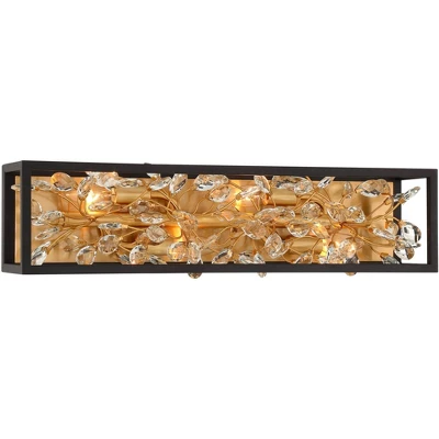 Possini Euro Design Modern Wall Lights Set Of 2 Black Gold Plated Hardwired 6" 4-Light Fixture Clear Crystal Flower Vine For Bedroom Bathroom Vanity 5 Possini Euro Design Modern Wall Lights Set Of 2 Black Gold Plated Hardwired 6" 4-Light Fixture Clear Crystal Flower Vine For Bedroom Bathroom Vanity - Image 5