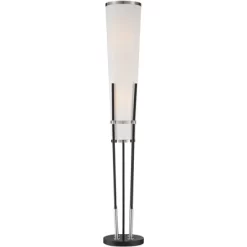 Possini Euro Design Flute Modern Torchiere Floor Lamp 64" Tall Satin Black Brushed Nickel White Linen Shade For Living Room Bedroom Office House Home -Possini Euro Design Sales GUEST c56dd1f3 c98f 40da 9933 1867b845c526