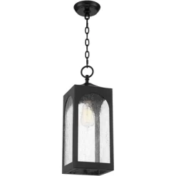 Possini Euro Design Modern Outdoor Hanging Light Fixture Matte Black Steel 19" Clear Seedy Glass Panels For Exterior House Porch -Possini Euro Design Sales GUEST c5a94f46 a078 49fd 9221 b32faac5e072