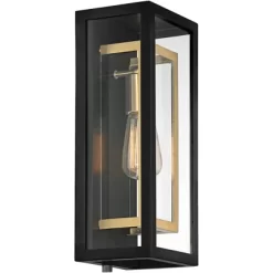 Possini Euro Design Double Box Modern Wall Light Sconce Matte Black Warm Brass Hardwire 6 3/4" Fixture Clear Glass For Bedroom Bathroom Vanity House -Possini Euro Design Sales GUEST c5e34e42 7c88 440a 87b7 03833b7f97b7