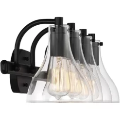 Possini Euro Design Sorren Modern Wall Light Matte Black Hardwire 28" 4-Light Fixture Clear Glass Shade For Bedroom Bathroom Vanity Reading Hallway -Possini Euro Design Sales GUEST c61b374b a5f5 4cc5 9eb0 300f36d79272