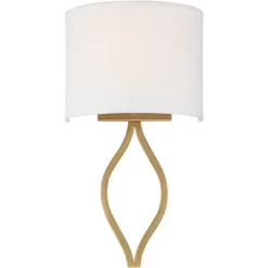 Possini Euro Design Modern Wall Light Sconce Warm Brass Hardwired 19 1/2" High Fixture Half Moon Linen Shade For Bedroom Living Room -Possini Euro Design Sales GUEST c61bc946 a6a3 4270 9d7f 6d2cce58426d