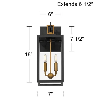 Possini Euro Design Possini Euro Trystin 18"H Black & Brass 2-Light Outdoor Wall Light 8 Possini Euro Design Possini Euro Trystin 18"H Black & Brass 2-Light Outdoor Wall Light - Image 8