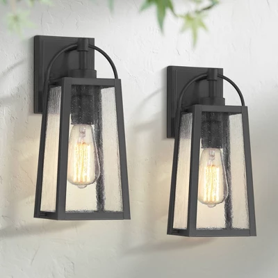 Possini Euro Design Woodley 13" High Modern Outdoor Wall Light Fixture Mount Porch House Set Of 2 Weatherproof Sand Black Aluminum Seeded Glass Shade -Possini Euro Design Sales GUEST c6958733 cc16 4cd1 ae81 f2fbdc762c39