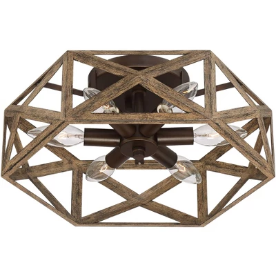Possini Euro Design Moorcroft Modern Farmhouse Ceiling Light Semi Flush Mount Fixture 14 1/2" Wide Dark Wood Bronze 6-Light Hexagon Frame For Bedroom 6 Possini Euro Design Moorcroft Modern Farmhouse Ceiling Light Semi Flush Mount Fixture 14 1/2" Wide Dark Wood Bronze 6-Light Hexagon Frame For Bedroom - Image 6