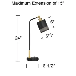 Possini Euro Design Keller 24" High Small Modern Desk Lamp USB Port AC Power Outlet Black Brass Finish Metal Single Home Office Living Room Charging -Possini Euro Design Sales GUEST c7457d36 8932 4e63 8607 49b39f4fb13f