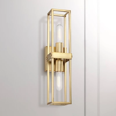 Possini Euro Design Fabian Modern Wall Light Sconces Set Of 2 Warm Brass Hardwired 4" 2-Light Fixture Open Rectangular Frame For Bedroom 7 Possini Euro Design Fabian Modern Wall Light Sconces Set Of 2 Warm Brass Hardwired 4" 2-Light Fixture Open Rectangular Frame For Bedroom - Image 7