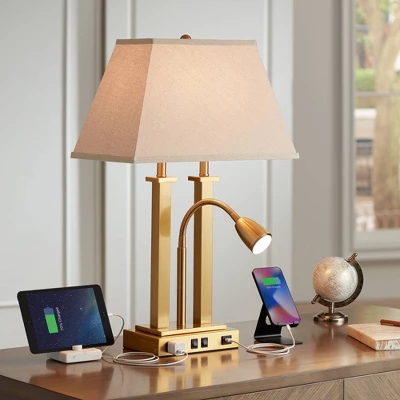 Possini Euro Design Possini Euro Deacon Brass Gooseneck Lamps With USB Port And Outlet Set Of 2 7 Possini Euro Design Possini Euro Deacon Brass Gooseneck Lamps With USB Port And Outlet Set Of 2 - Image 7