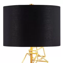 Possini Euro Design Modern Table Lamp 30" Tall Gold Metal Geometric Cube Black Drum Shade For Bedroom Living Room Bedside Nightstand Office Kids House -Possini Euro Design Sales GUEST c92e6f9c 8b15 4055 9210 e95329e351d3