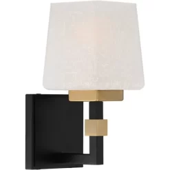 Possini Euro Design Beauregard Modern Wall Light Sconce Black Gold Hardwire 4 1/2" Fixture Square Linen Glass For Bedroom Reading Hallway House Home -Possini Euro Design Sales GUEST c95cb99e 0747 4029 8593 73868df7d2b2