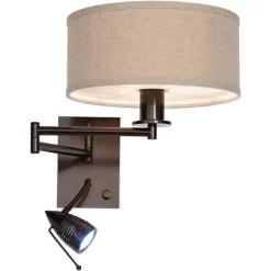 Possini Euro Design Radix Modern Swing Arm Wall Lamp Bronze With Cord Cover LED Reading Light Plug-in Light Fixture Oatmeal Shade For Bedroom Bedside -Possini Euro Design Sales GUEST c9ecd8a9 69fa 4259 a168 33141dc131b3