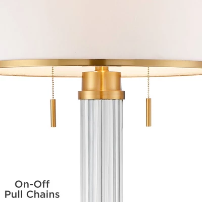 Possini Euro Design Cadence Modern Floor Lamp With Riser 67 1/2" Tall Crystal Glass Column Satin Brass Linen Drum Shade For Living Room Bedroom Office 5 Possini Euro Design Cadence Modern Floor Lamp With Riser 67 1/2" Tall Crystal Glass Column Satin Brass Linen Drum Shade For Living Room Bedroom Office - Image 5