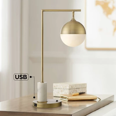 Possini Euro Design Luna Mid Century Desk Table Lamp 26 1/2" High Brass Metal With USB Charging Port Opal Glass Shade For Bedroom Living Room Bedside 1 Possini Euro Design Luna Mid Century Desk Table Lamp 26 1/2" High Brass Metal With USB Charging Port Opal Glass Shade For Bedroom Living Room Bedside