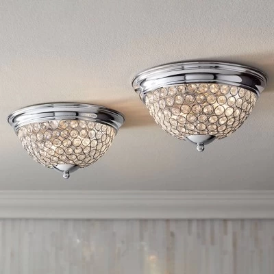 Possini Euro Design Faith Modern Ceiling Light Flush Mount Fixtures 11" Wide Set Of 2 Chrome 2-Light Crystal For Bedroom Kitchen Living Room Hallway 1 Possini Euro Design Faith Modern Ceiling Light Flush Mount Fixtures 11" Wide Set Of 2 Chrome 2-Light Crystal For Bedroom Kitchen Living Room Hallway