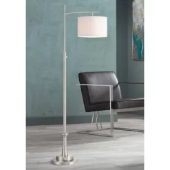 Possini Euro Design Burbank Modern 64" Tall Standing Floor Lamp Downbridge Pole Silver Metal Brushed Nickel Finish Living Room Bedroom House Reading