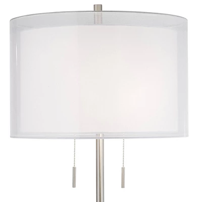 Possini Euro Design Roxie Modern Floor Lamp Standing 65 1/2" Tall Brushed Nickel Sheer Linen Double Drum Shade For Living Room Bedroom Office House 3 Possini Euro Design Roxie Modern Floor Lamp Standing 65 1/2" Tall Brushed Nickel Sheer Linen Double Drum Shade For Living Room Bedroom Office House - Image 3
