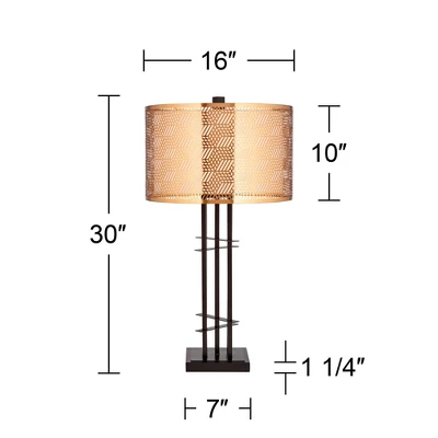Possini Euro Design Deborah Modern Mid Century Table Lamp 30" Tall Black With USB Charging Port Gold Metal Double Drum Shades For Living Room Desk 8 Possini Euro Design Deborah Modern Mid Century Table Lamp 30" Tall Black With USB Charging Port Gold Metal Double Drum Shades For Living Room Desk - Image 8