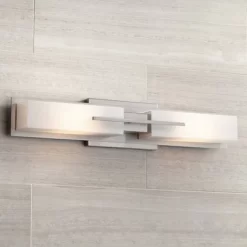 Possini Euro Design Midtown Modern Wall Light Brushed Nickel 23 1/2" 2-Light Fixture White Glass Shade For Bedroom Bathroom Vanity Reading Living Room