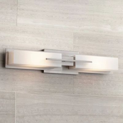 Possini Euro Design Midtown Modern Wall Light Brushed Nickel 23 1/2" 2-Light Fixture White Glass Shade For Bedroom Bathroom Vanity Reading Living Room 1 Possini Euro Design Midtown Modern Wall Light Brushed Nickel 23 1/2" 2-Light Fixture White Glass Shade For Bedroom Bathroom Vanity Reading Living Room