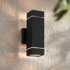 Possini Euro Design Skyridge 11 3/4" High Mid Century Modern Outdoor Wall Light Fixture Mount Porch House Exterior Up-Down LED Bulb Black Aluminum