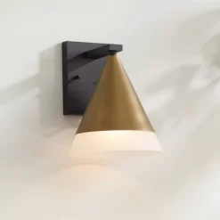 Possini Euro Design Possini Euro Leo 10"H Sand Black And Antique Brass Outdoor Wall Light