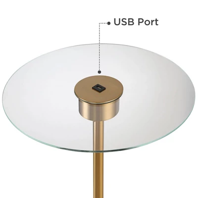 Possini Euro Design Volta Modern Floor Lamps With Tray Tables 66" Tall Set Of 2 Brass USB Charging Port White Drum Shade For Living Room Bedroom House 7 Possini Euro Design Volta Modern Floor Lamps With Tray Tables 66" Tall Set Of 2 Brass USB Charging Port White Drum Shade For Living Room Bedroom House - Image 7
