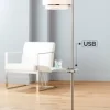 Possini Euro Design Vogue Modern Floor Lamp With Tray Table 60" Tall Brushed Nickel USB Charging Port Organza Outer White Inner Shade For Living Room